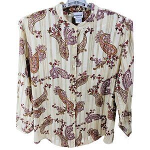 Bonworth Striped Burnout Metallic Paisley Plus Button Up Blouse NWT Size 2XL